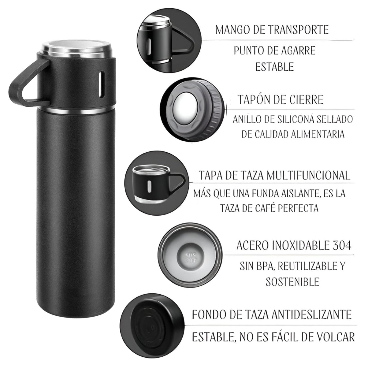 Set Termo De Agua con Vasos Térmicos + Tazas